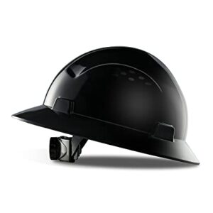 LANON Black Full Brim Hard Hat, OSHA Construction Work Approved, HDPE Safety Helmet with 4 Point Adjustable Ratchet Suspension, Class E, G & C