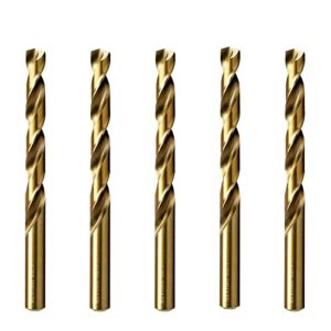 maxtool 1/4" 5pcs identical jobber length drills hss m42 twist drill bits 8% cobalt fully ground golden straight shank drills; jbf42g10r16p5