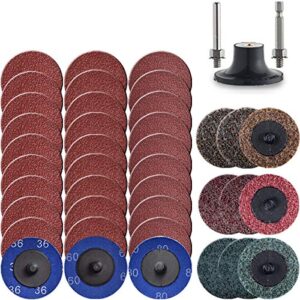 tshya quick change disc, 40 pack 2 inch sanding discs, with 1/4" roll lock disc pad holder for die grinder, a/o 36/60/80 grit, nonwoven crs med fine, for surface preparation/conditioning(mix nylon)