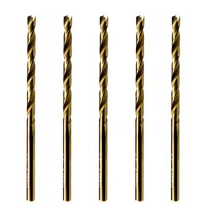 maxtool 1/8" 5pcs identical jobber length drills hss m42 twist drill bits 8% cobalt fully ground golden straight shank drills; jbf42g10r08p5