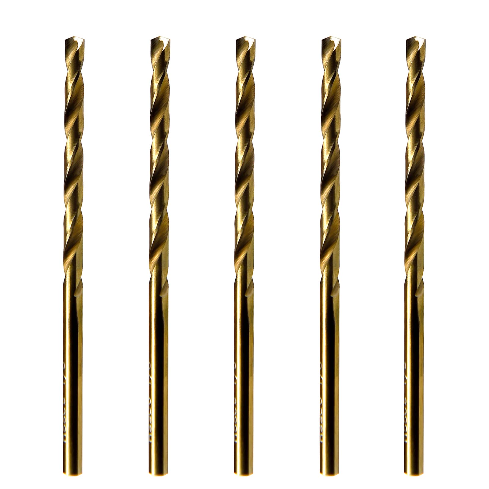 MAXTOOL 5/64" 5pcs Identical Jobber Length Drills HSS M42 Twist Drill Bits 8% Cobalt Fully Ground Golden Straight Shank Drills; JBF42G10R05P5