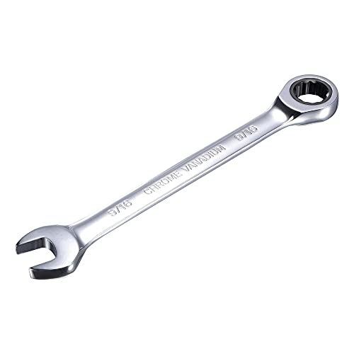 uxcell 9/16 Inch Ratcheting Combination Wrench SAE 72 Teeth 12 Point Ratchet Box Ended Spanner Tools, Cr-V