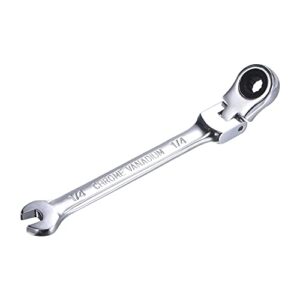 uxcell 1/4 inch flex-head ratcheting combination wrench sae 72 teeth 12 point ratchet box ended spanner tools, cr-v