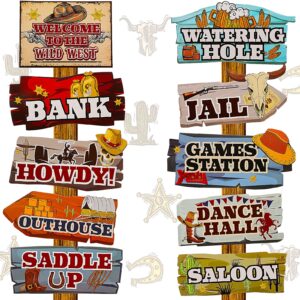 jetec 20 pieces western party directional sign western cowboy theme wild west party large yard sign cowboy and cowgirl party decor welcome outdoor wall sign party supplies photo props (retro color)