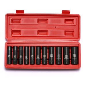 MIXPOWER 11 Pieces 1/2-Inch Drive Deep Impact Socket Set, 10-24mm, CR-V, Metric, 6 Point, Deep, 11 Pieces 1/2" Dr. Deep Metric Socket