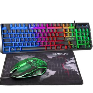 chonchow gaming keyboard and mouse led usb wired with light up key 3600dpi 2 side button mouse keyboard rainbow backlit mechanical feeling compatible with pc mac xbox ps4 ps5 with mousepad