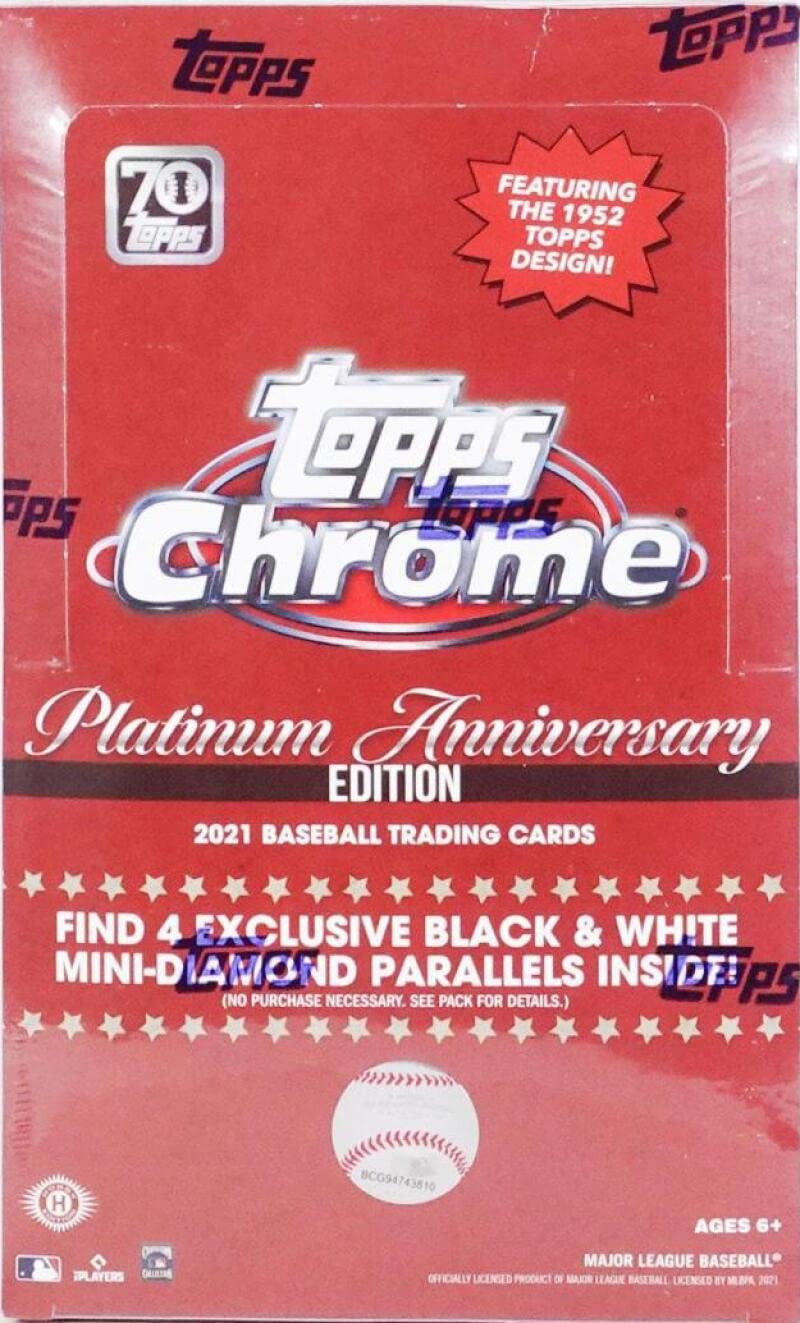 2021 Topps Chrome Baseball Platinum Anniversary Lite Box (16 Packs/4 Cards, 1 Auto)