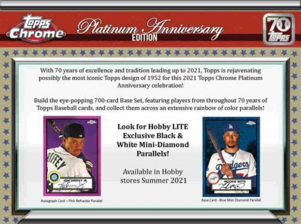 2021 Topps Chrome Baseball Platinum Anniversary Lite Box (16 Packs/4 Cards, 1 Auto)