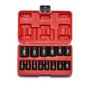 mixpower 14 pieces 1/2-inch drive shallow impact socket set, 3/8-inch to 1-1/4 inch, cr-v, sae, 6 point, shallow, 14 pieces 1/2" dr. shallow socket