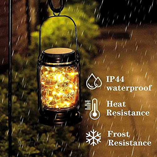 Yeuago 4 Pack Solar Garden Lantern Outdoor Backyard Decor Hanging Mason Jar Solar Lights with 30 Led Lights Retro Design Waterproof Garden Decor for Garden