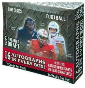 2021 sage hit premier draft low series football box (16 pks/bx, one autograph card/pk)