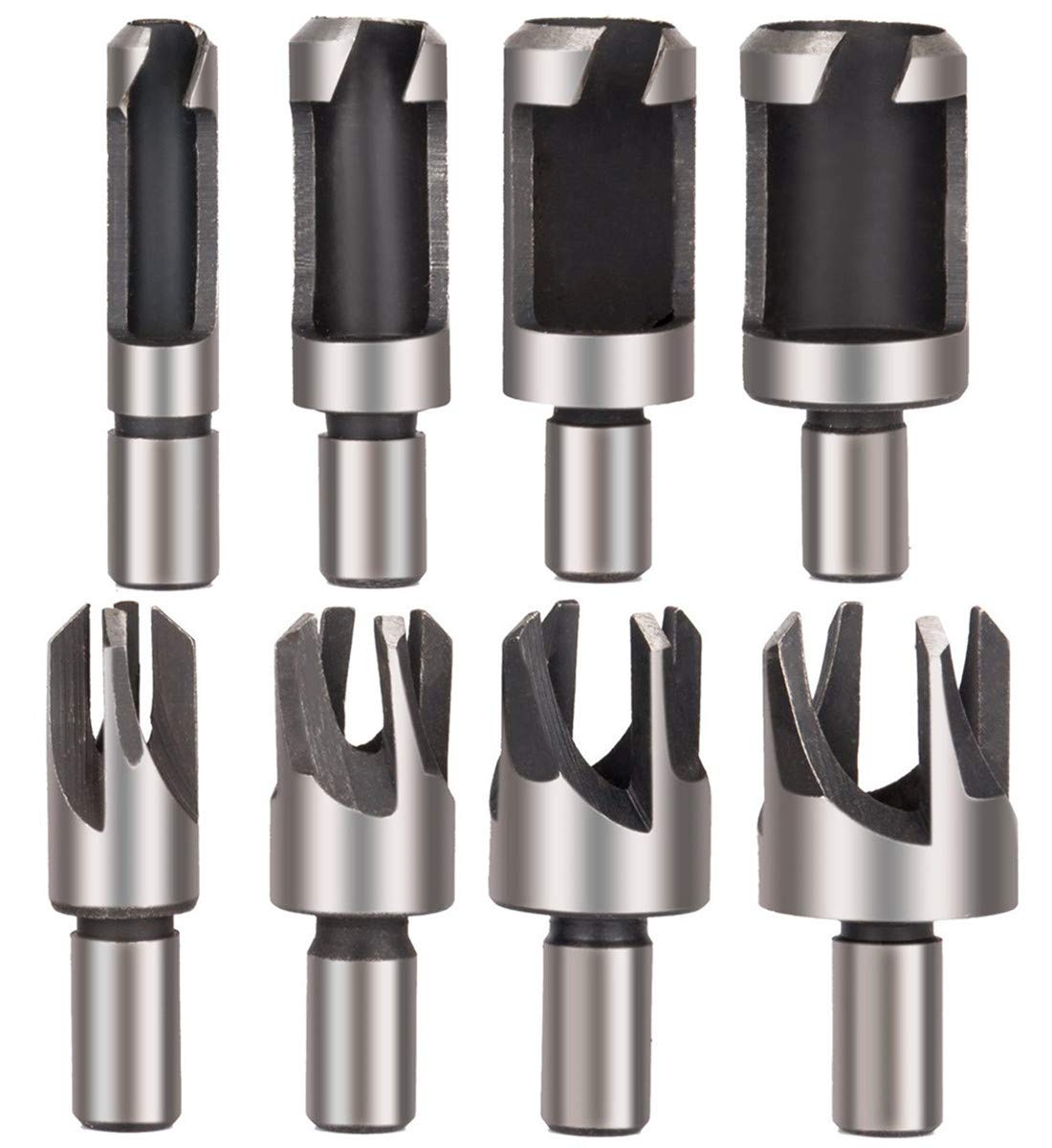 Szliyands 8pcs Wood Plug Cutter Drill Bit Set Straight and Tapered Taper 5/8" 1/2" 3/8" 1/4" Cutting Tool Cork Drill Bit Knife