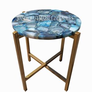 15" Inch Round Blue Agate Table With Stand, Blue Agate Side Table And Stand, Customized Blue Agate Table, Piece Of Conversation, Family Heir Loom