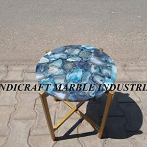 15" Inch Round Blue Agate Table With Stand, Blue Agate Side Table And Stand, Customized Blue Agate Table, Piece Of Conversation, Family Heir Loom