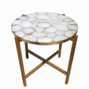 White Agate Round Table With Stand, Agate Stone Table With Stand, Round White Agate Side Table 12" Inch