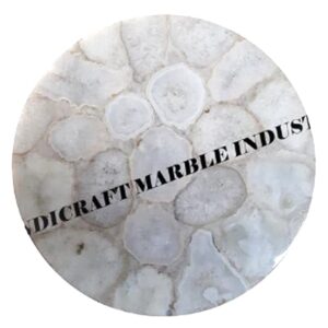 White Agate Round Table With Stand, Agate Stone Table With Stand, Round White Agate Side Table 12" Inch