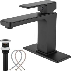midanya matte black bathroom sink faucet 1 hole single handle deck mount lavatory mixer tap include pop up drain with overflow one lever commercial
