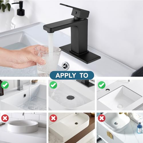 Midanya Matte Black Bathroom Sink Faucet 1 Hole Single Handle Deck Mount Lavatory Mixer Tap Include Pop Up Drain with Overflow One Lever Commercial