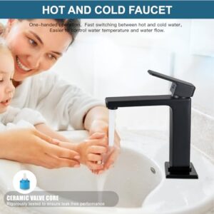 Midanya Matte Black Bathroom Sink Faucet 1 Hole Single Handle Deck Mount Lavatory Mixer Tap Include Pop Up Drain with Overflow One Lever Commercial