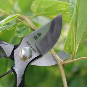 KAKURI Japanese Pruning Shears for Gardening Heavy Duty 8 Inch, Made in JAPAN, Professional Garden Bypass Pruners with Leather Sheath, Hand Forged Japanese Carbon Steel, Black