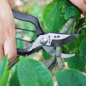 KAKURI Japanese Pruning Shears for Gardening Heavy Duty 8 Inch, Made in JAPAN, Professional Garden Bypass Pruners with Leather Sheath, Hand Forged Japanese Carbon Steel, Black