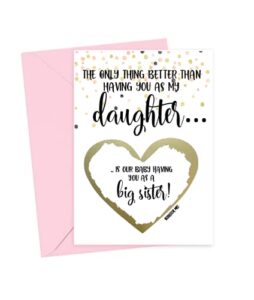 pregnancy scratch off card for daughter, new sibling card for big sister promotion, card from mom and dad (daughter)