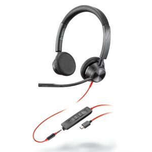 plantronics - blackwire 3325 wired stereo usb-c headset with boom mic (poly) - connect to pc/mac via usb-c or mobile/tablet via 3.5 mm connector - works with teams, zoom & more