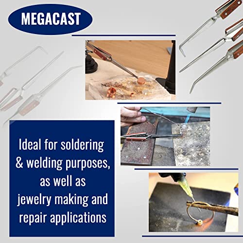 Megacast Bundle: Fiber Grip Soldering Tweezers Set - 6.5" Solder Tweezers (Approx. 45-Degree Angle), 6" Solder Tweezers (Approx. 90-Degree Angle) & 6.5" Straight Solder Tweezers