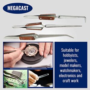 Megacast Bundle: Fiber Grip Soldering Tweezers Set - 6.5" Solder Tweezers (Approx. 45-Degree Angle), 6" Solder Tweezers (Approx. 90-Degree Angle) & 6.5" Straight Solder Tweezers