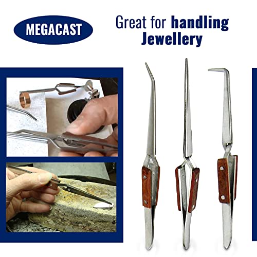 Megacast Bundle: Fiber Grip Soldering Tweezers Set - 6.5" Solder Tweezers (Approx. 45-Degree Angle), 6" Solder Tweezers (Approx. 90-Degree Angle) & 6.5" Straight Solder Tweezers