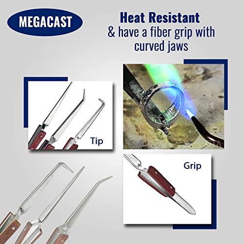 Megacast Bundle: Fiber Grip Soldering Tweezers Set - 6.5" Solder Tweezers (Approx. 45-Degree Angle), 6" Solder Tweezers (Approx. 90-Degree Angle) & 6.5" Straight Solder Tweezers