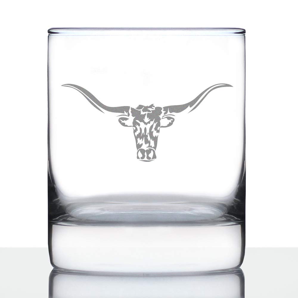 Longhorn - Whiskey Rocks Glass - Western Themed Farm Decor and Gifts for Texan Ranchers - 10.25 Ounce