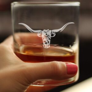 Longhorn - Whiskey Rocks Glass - Western Themed Farm Decor and Gifts for Texan Ranchers - 10.25 Ounce