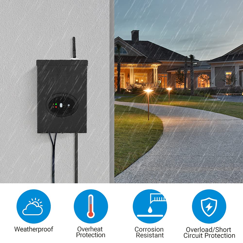 DEWENWILS 300W Smart Wi-Fi Low Voltage Transformer, Schedule and Timer, Compatible with Alexa and Google Home, 120V AC to 12V AC, Weatherproof for Landscaping Light, Spotlight, Pathway Light