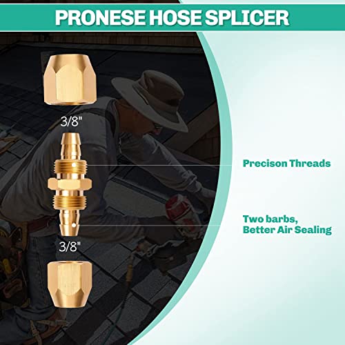 Pronese 2 Pack Soild Brass HPT Air Reusable Hose Splicer Repair Kit,Air Hose Fitting for 3/8-Inch ID Hose