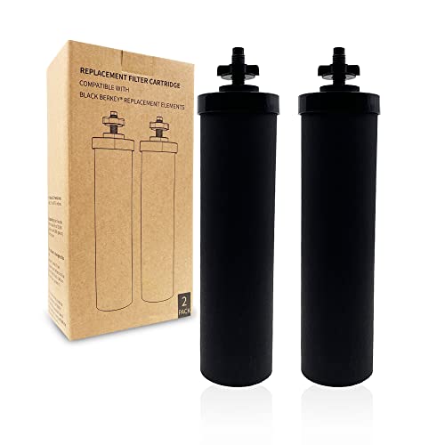 2-Pack Replacement Black Purification Elements, Activated Carbon Water Filters Compatible with Berkey Big, Nomad, King, Royal Gravity-fed Water Filter System, and other Gravity Filter Tank