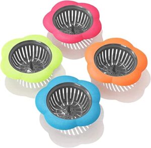 plastic sink strainer, 4 pack flexible kitchen sink drainers, easy clean sink drain filter basket, kitchen sink basket strainer, traps food debris and prevents clogs(multicolored)