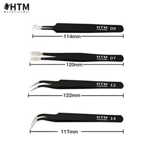 10PCS Precision Tweezers Set, HengTianMei ESD Anti-Static Stainless Steel Tweezers Kit Curved Tweezers for Craft, Jewelry, Electronics, Laboratory Work