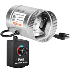 ipower 4 inch 100 cfm booster fan inline duct vent blower with variable speed controller adjuster, intake 5.5' grounded power cord for hvac exhaust, low noise, silver