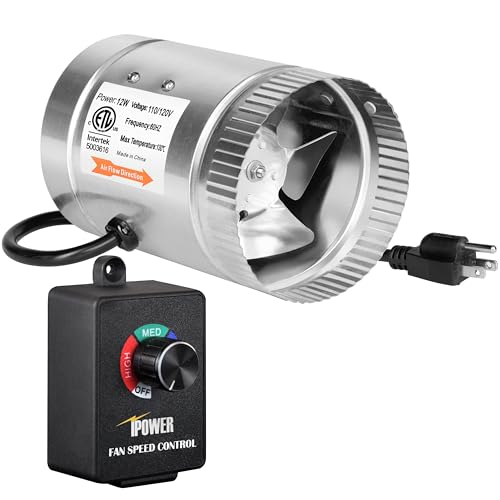 iPower 4 Inch 100 CFM Booster Fan Inline Duct Vent Blower with Variable Speed Controller Adjuster, Intake 5.5' Grounded Power Cord for HVAC Exhaust, Low Noise, Silver