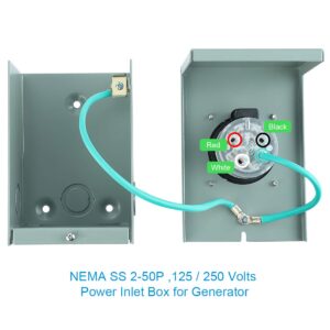 50 Amp Power Inlet Box, NEMA SS 2-50P, 125/250 Volt, 12,500 Watts Generator Power Inlet Box, Weatherproof, Outdoor Use, ETL Listed