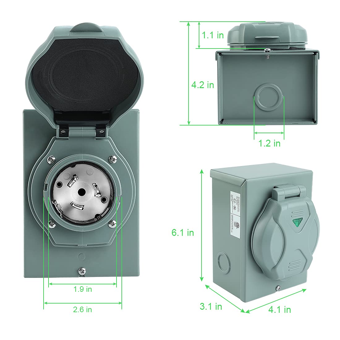 50 Amp Power Inlet Box, NEMA SS 2-50P, 125/250 Volt, 12,500 Watts Generator Power Inlet Box, Weatherproof, Outdoor Use, ETL Listed