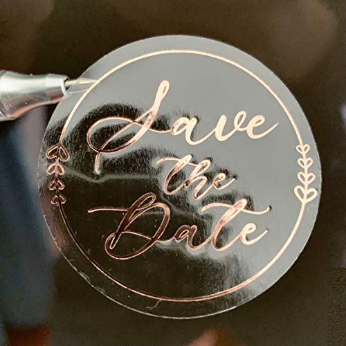 100 x Save the Date Stickers, Rose Gold Foil Stickers, Transparent Foil Labels, Gold Rose Stickers, Calligraphy Wedding Labels, Foil Labels, 1.6 inch (Rose Gold)