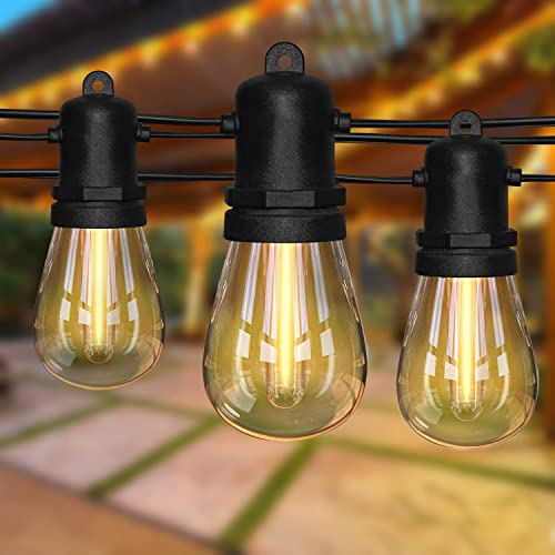 GOOTHY S14 LED Outdoor String Lights 48FT Patio Lights Outdoor Waterproof with 16 Shatterproof LED Bulbs, Hanging Backyard Lights for Outside Deck Patio Backyard Garden Balcony Decorations, Dimmable