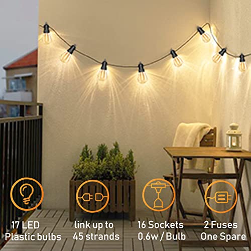 GOOTHY S14 LED Outdoor String Lights 48FT Patio Lights Outdoor Waterproof with 16 Shatterproof LED Bulbs, Hanging Backyard Lights for Outside Deck Patio Backyard Garden Balcony Decorations, Dimmable