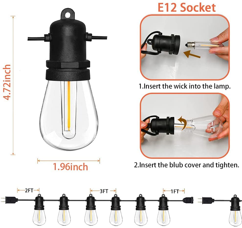 GOOTHY S14 LED Outdoor String Lights 48FT Patio Lights Outdoor Waterproof with 16 Shatterproof LED Bulbs, Hanging Backyard Lights for Outside Deck Patio Backyard Garden Balcony Decorations, Dimmable