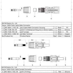 BAYM Connector Male Female Solar Panel Connector 30A 1500V for PV Cable 2.5/4/6mm 14/12/10 AWG Connect UV Resistant(5Pairs)