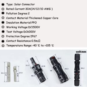 BAYM Connector Male Female Solar Panel Connector 30A 1500V for PV Cable 2.5/4/6mm 14/12/10 AWG Connect UV Resistant(5Pairs)