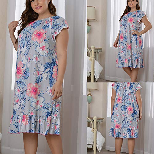 wodceeke Women's Sling Round Neck Plus Size Mini Skirt Print Maternity Ruffle Nightdress Summer Beach Skirt (Blue, XXXXL)