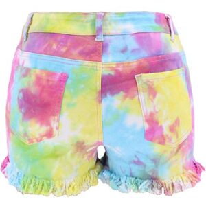 Sdeycui Shorts for Women, Womens Pocket Tie-dye Jeans Pants Female Hole Bottom Casual Denim Shorts(Blue, XL)